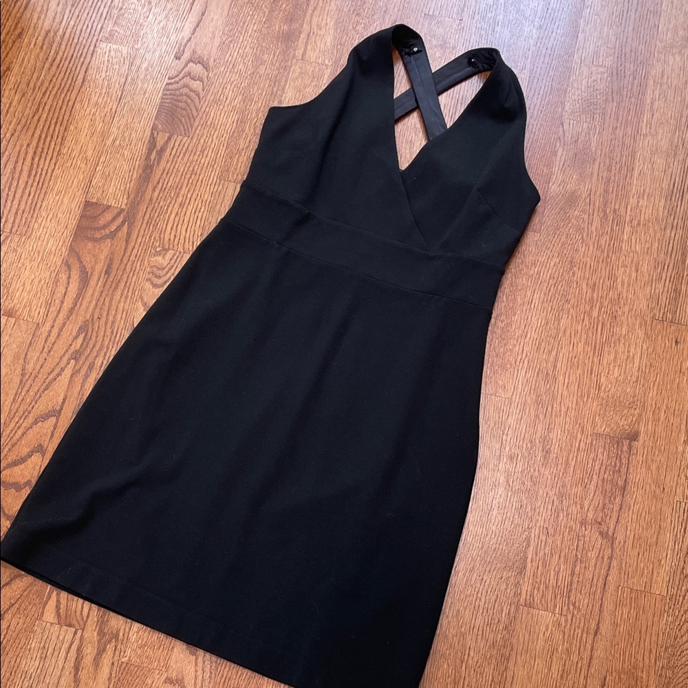 Ann Taylor Black Crossback V-Neck Mini Dress
